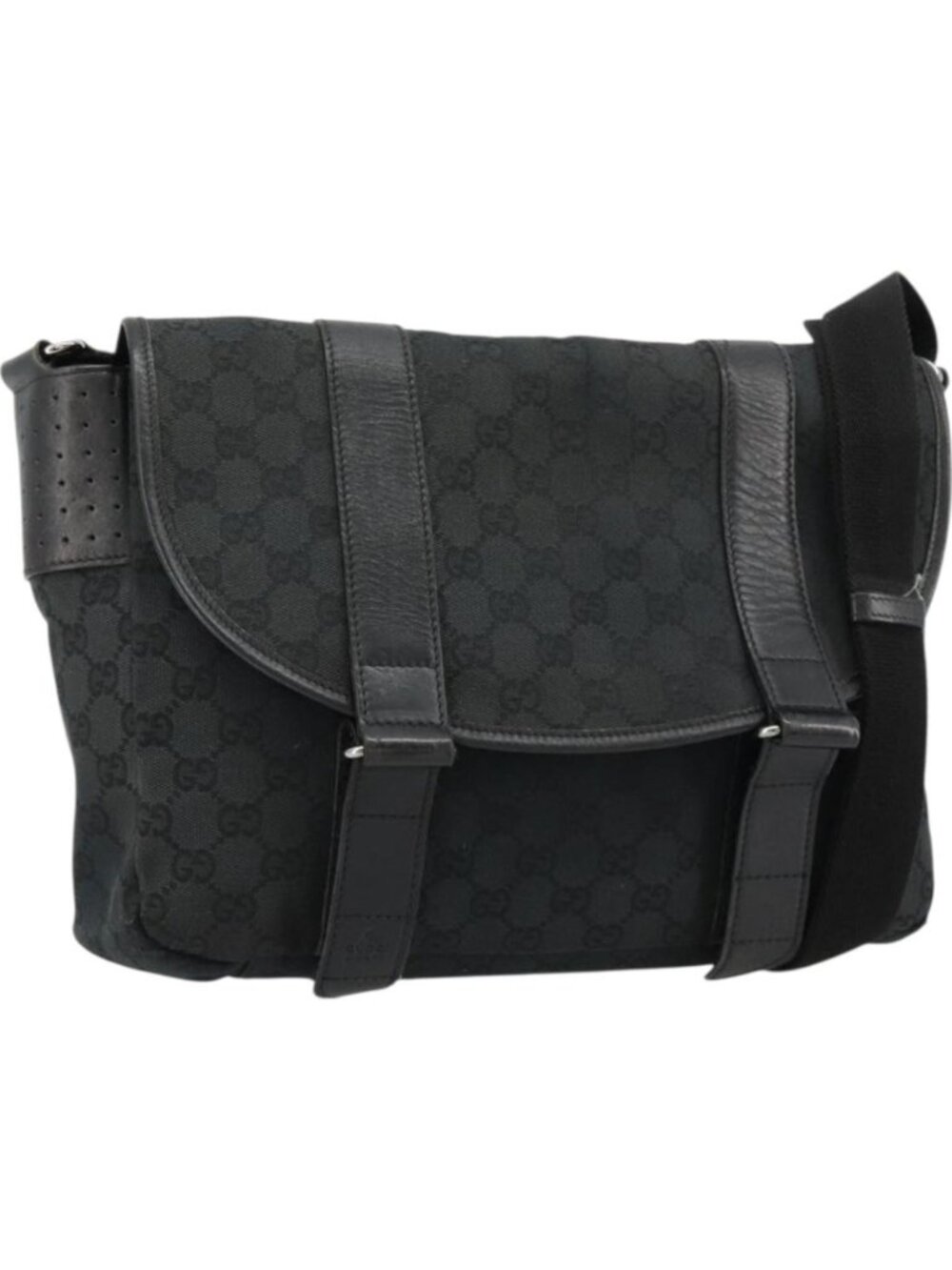 GUCCI GG Canvas Shoulder Bag Black Silver 145859